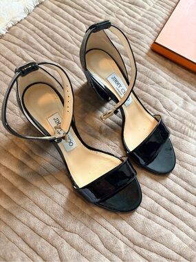 Jimmy Choo Black Patent Leather Ankle-Strap Sandals